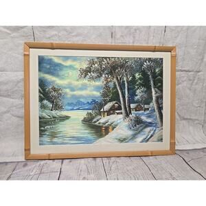 Vtg Japanese Silver Embroidered Silk Oriental Landscape Artwork Bamboo Frame